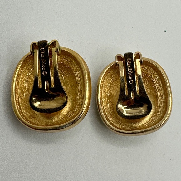 Vintage CHRISTIAN DIOR Black Enamel And Pave Rhinestone Earrings Clip On #542 - Picture 3 of 5